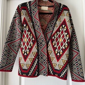 Rapsodia Aztec Knit Cardigan in Red, Black, and Cream – Size S
